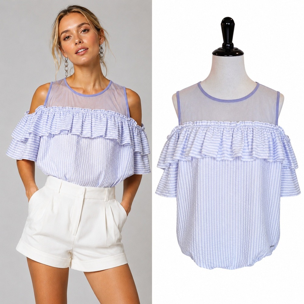 Off-the-shoulder Sheer Yoke Ruffle Lavender Patrizia Pepe Women's Blouse - Sz L